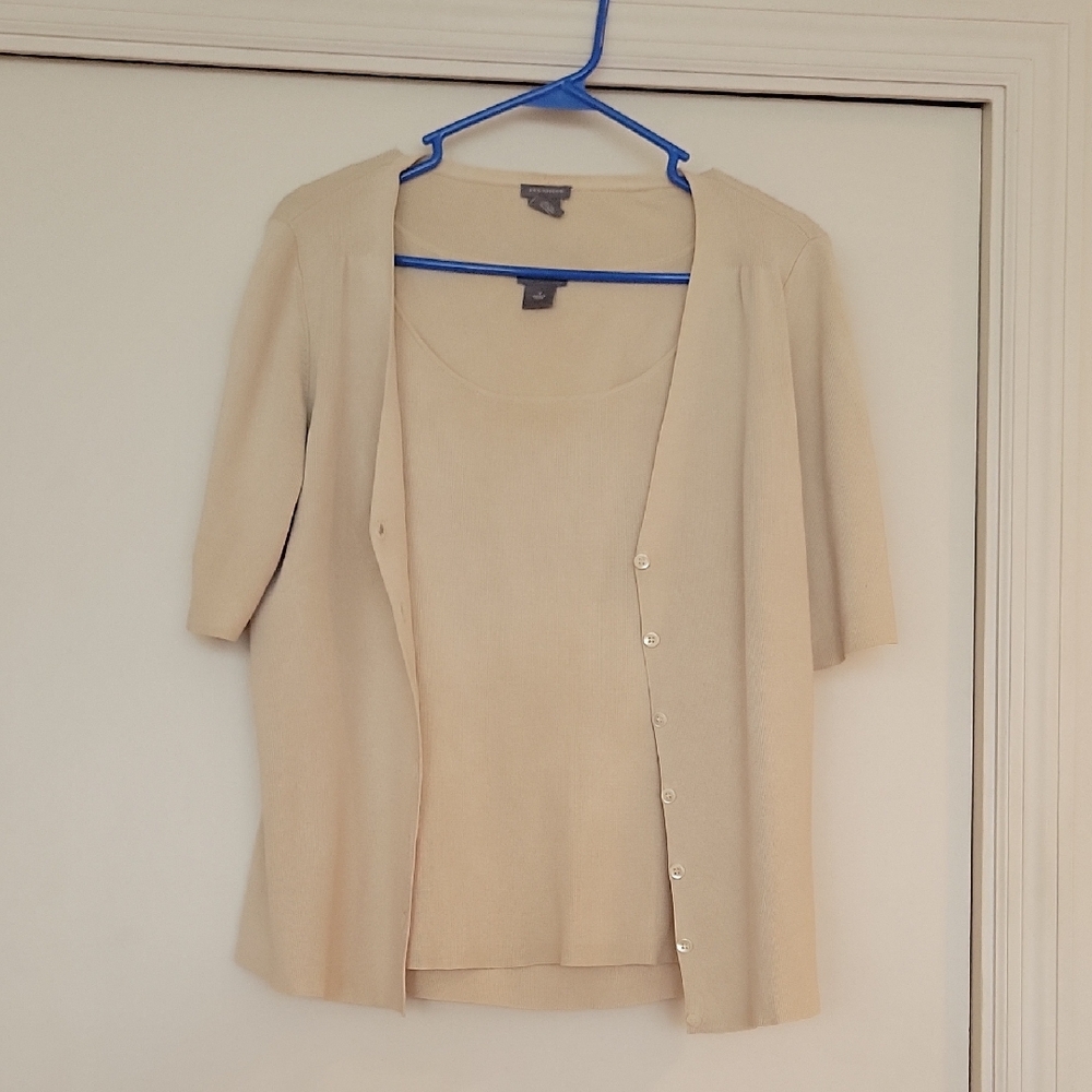 Ann Taylor - Cream Short Sleeve Cardigan and Tank Set - M